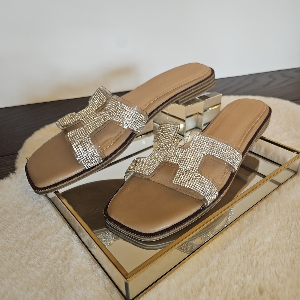 Madden Girl Hailey H Rhinestone Slide Sandals Clear TPU Womens Sz 9 Bling Flats